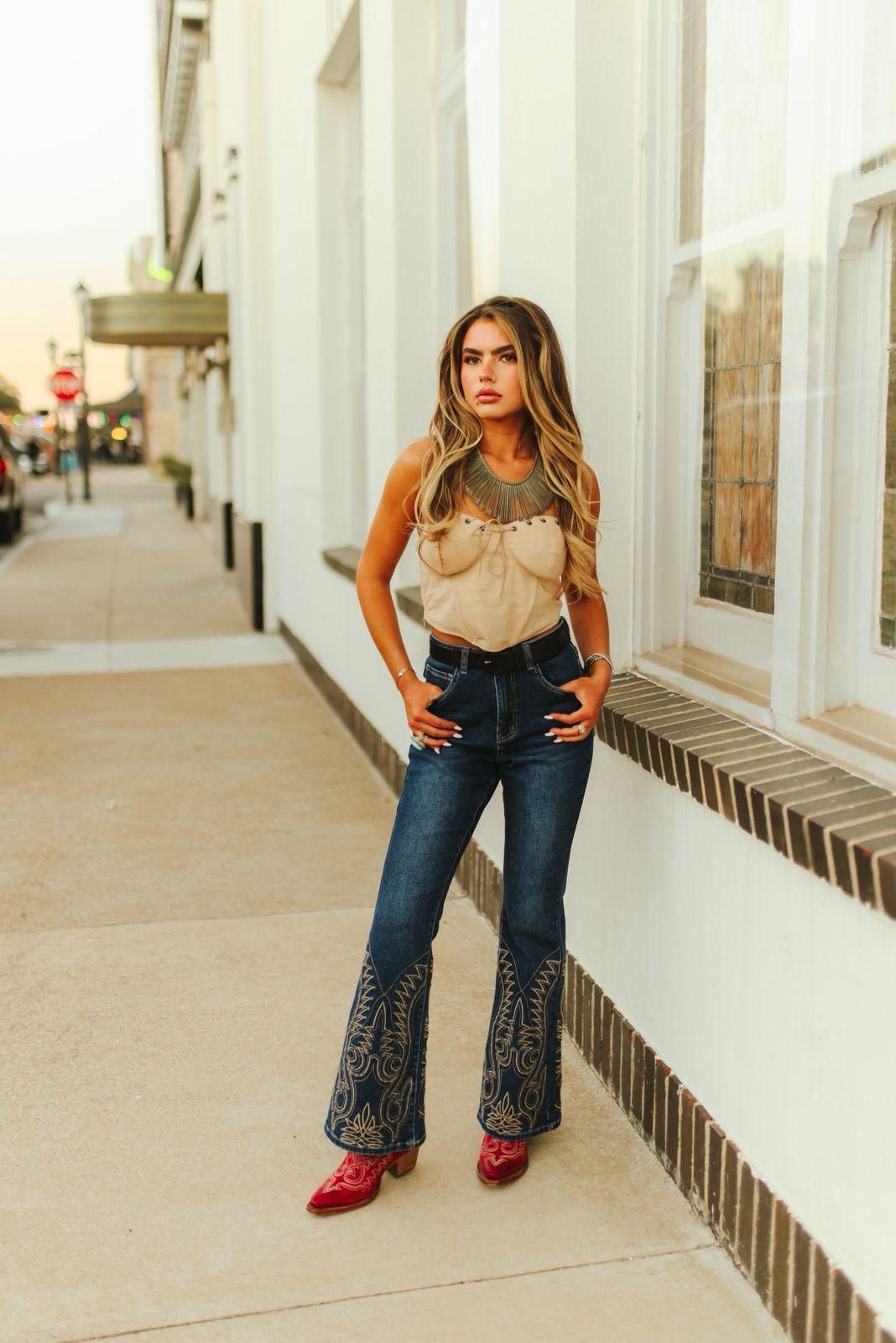 Sand Stretch Suede Stitched Corset Top